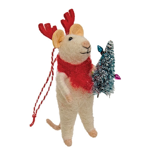 Mouse Reindeer with Tree Felt Ornament