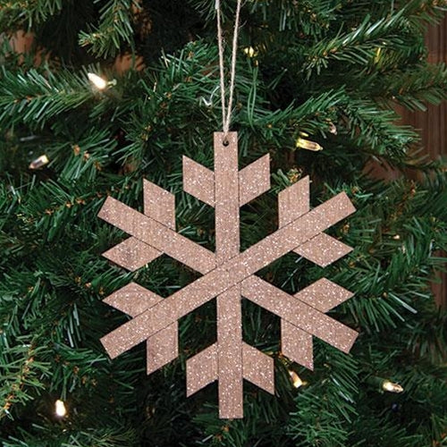 Wooden Iridescent Glitter Snowflake Ornament 8"