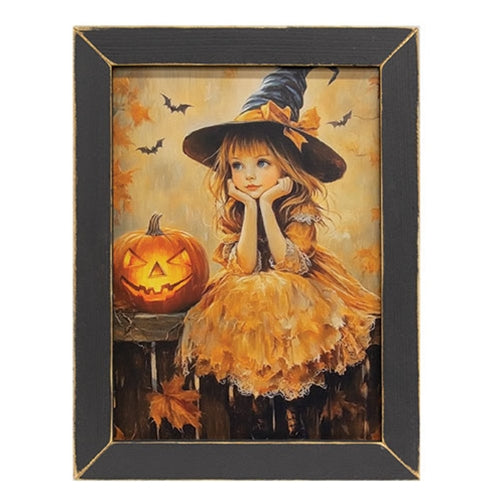 Pumpkin & Witch Girl Dreaming Framed Print