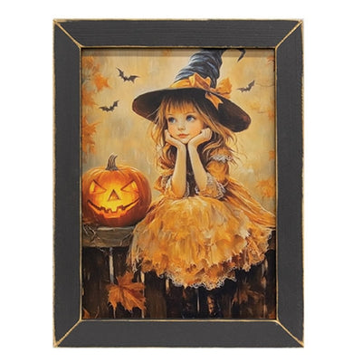 Pumpkin & Witch Girl Dreaming Framed Print