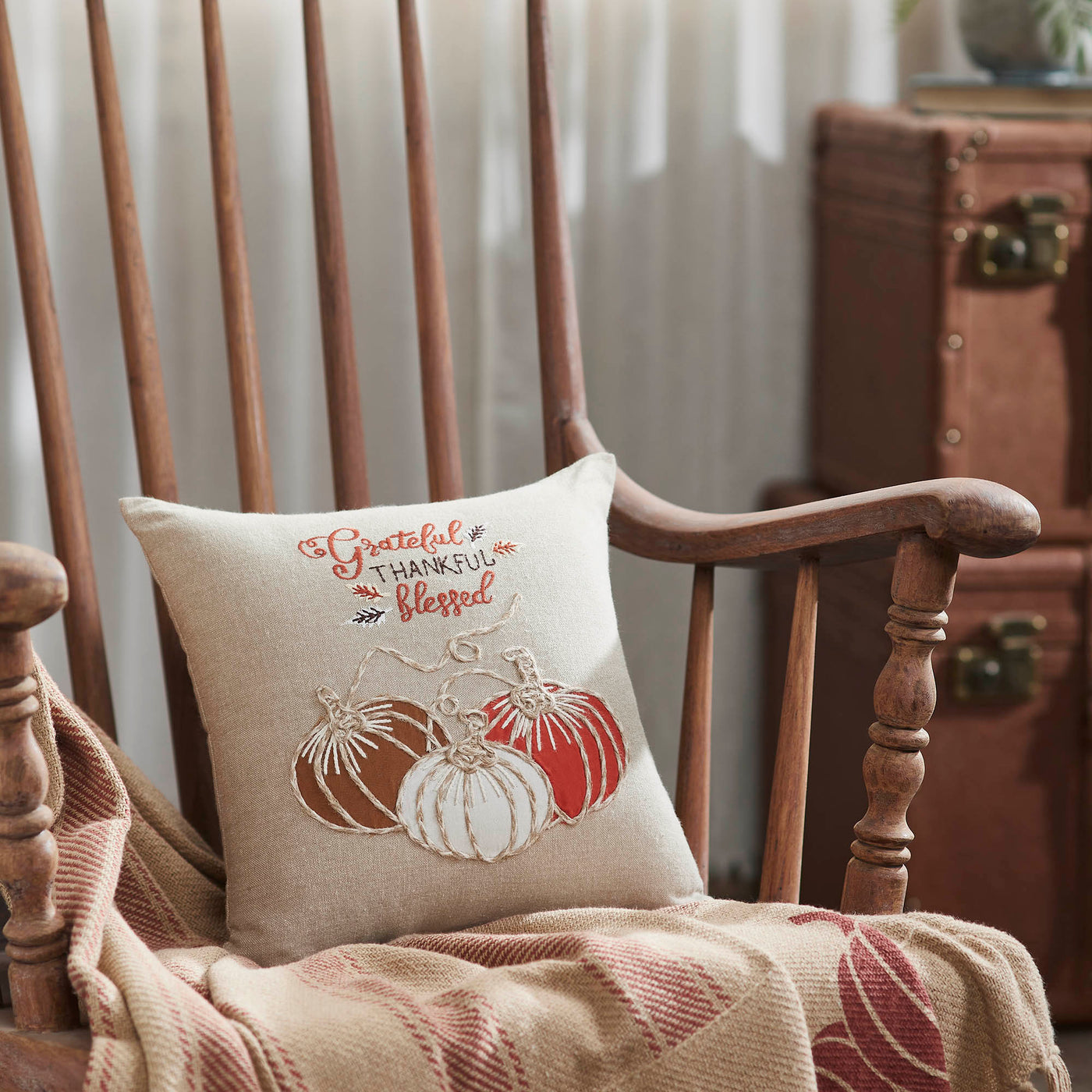 Grateful Thankful Blessed Pumpkins 12" Accent Pillow