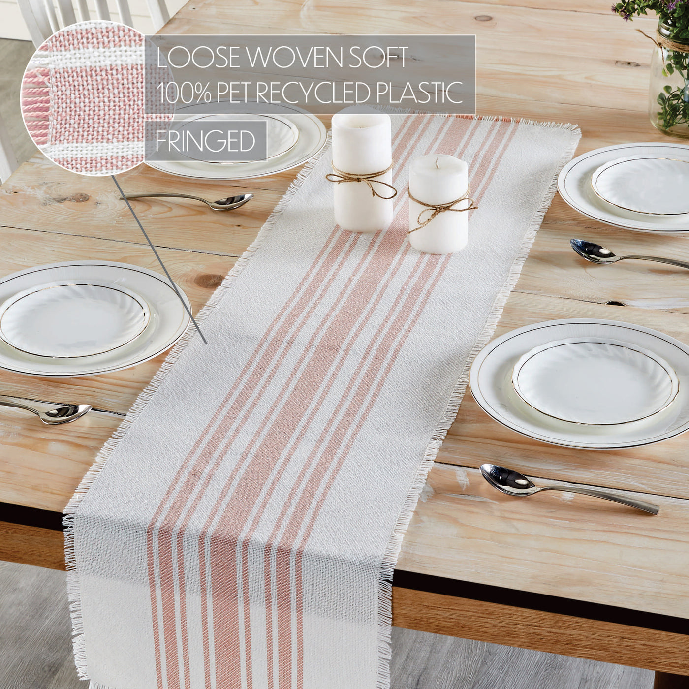 Antique White Stripe Coral Indoor/Outdoor 48" Table Runner