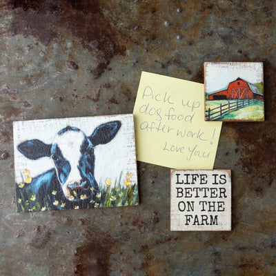 Life Is Better On The Farm Cow and Barn Magnet Set