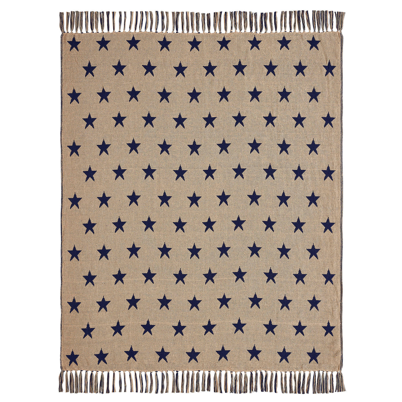 Americana Navy and Khaki Jacquard Stars Woven Double Sided Throw