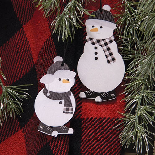 Set of 2 Black & White Snowman in Sneakers Ornaments