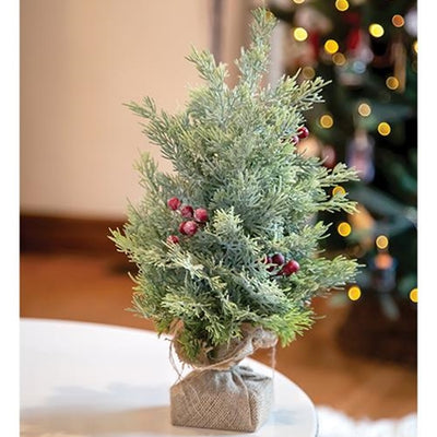 Frosted Cedar & Red Berry 15" Faux Foliage Tree