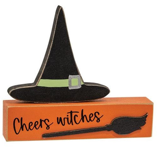 Cheers Witches Block with Witch Hat 4.5" H