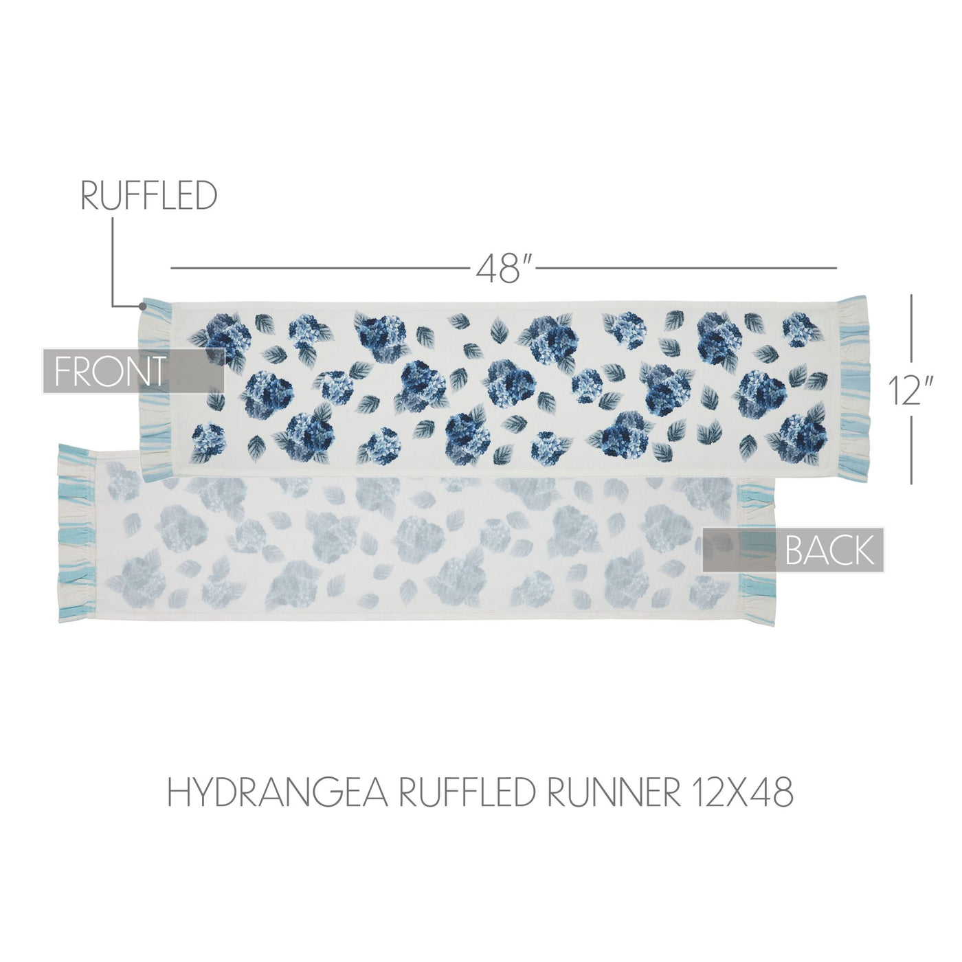 Blue Hydrangea Ruffled 48" Table Runner