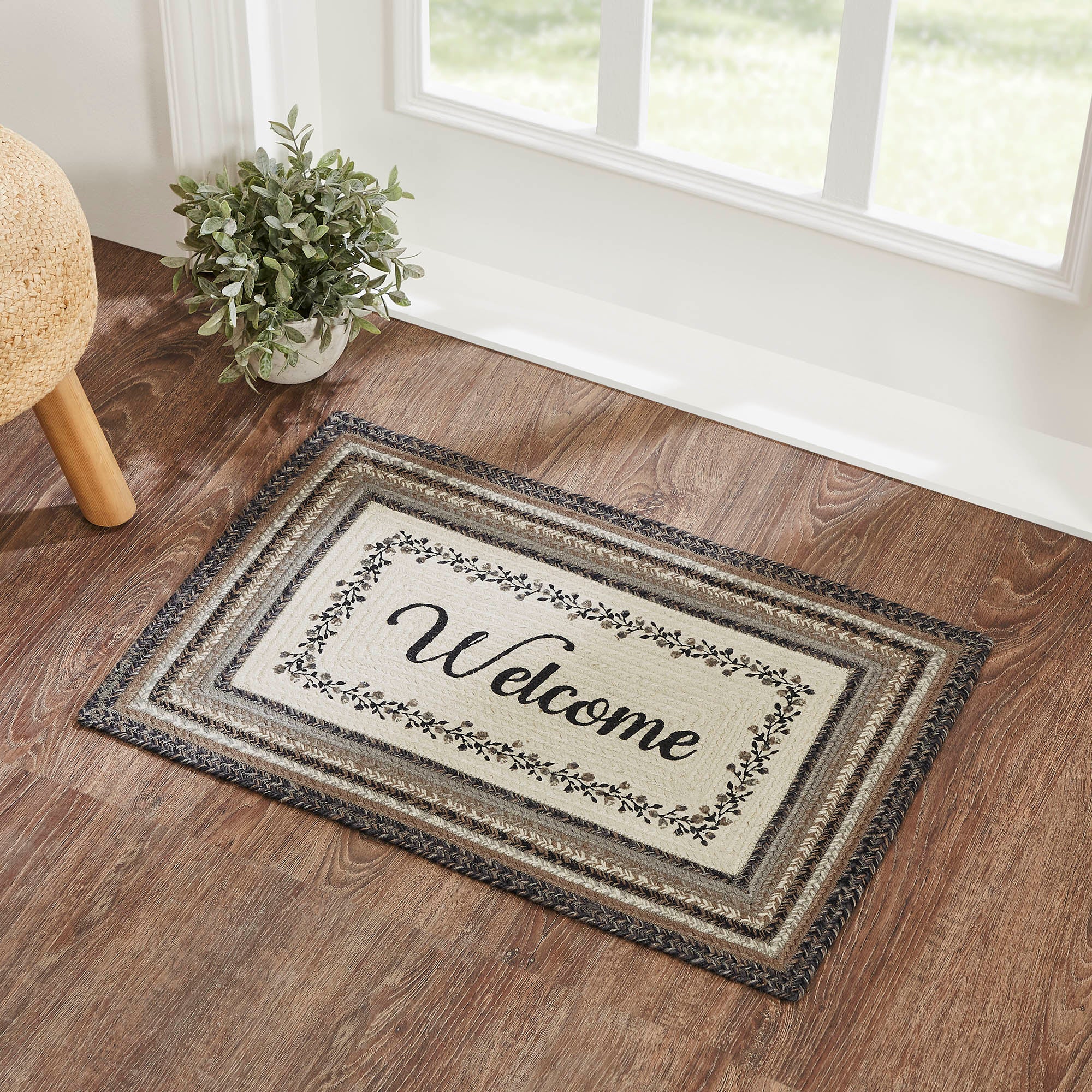 Floral Vine Welcome Rectangle Jute Rug with Pad 20'' x 30'' – Blueberry ...