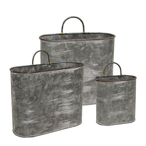 Set of 3 Galvanized Oval Wall Planters