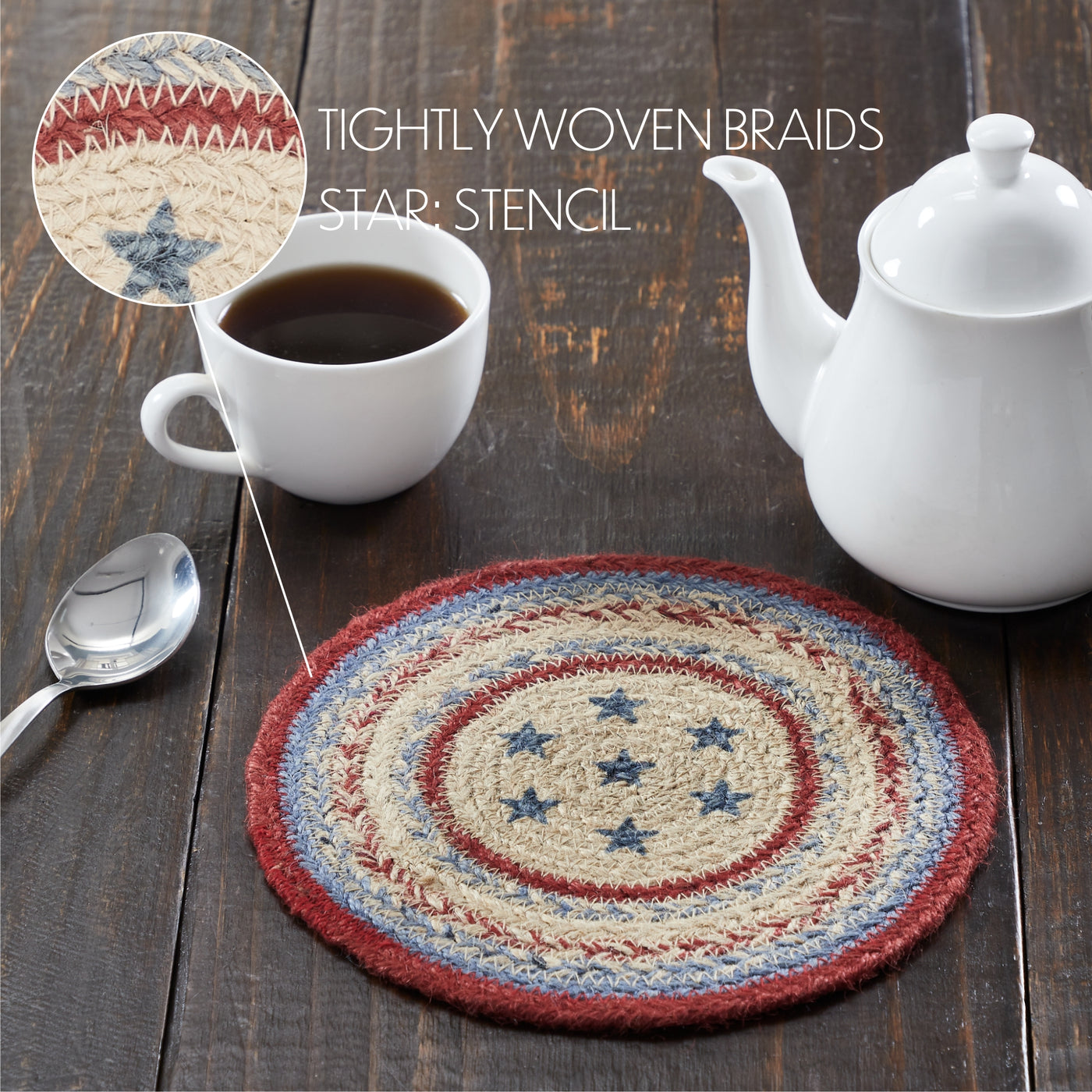 DAY 15 ❤️🫐 20 RED WHITE + BLUEBERRY DAYS Americana Celebration Jute 8" Trivet