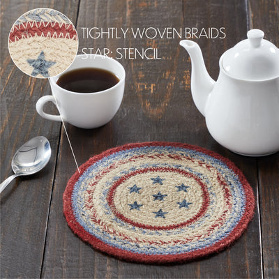 DAY 15 ❤️🫐 20 RED WHITE + BLUEBERRY DAYS Americana Celebration Jute 8" Trivet