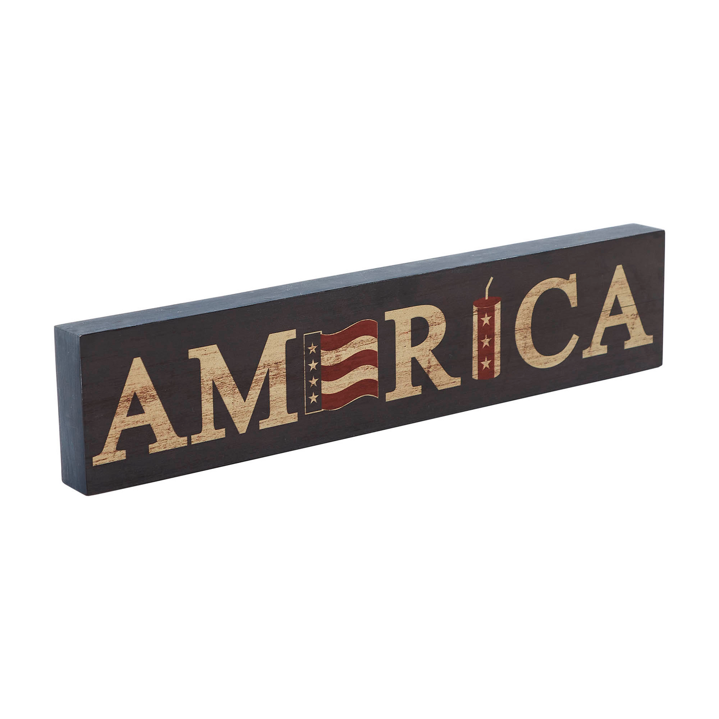 AMERICA Flag and Firecracker 14" Block Sign