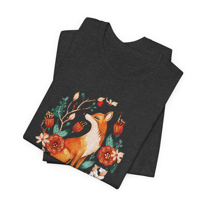 Graceful Fox and Flowers Cozy T-Shirt