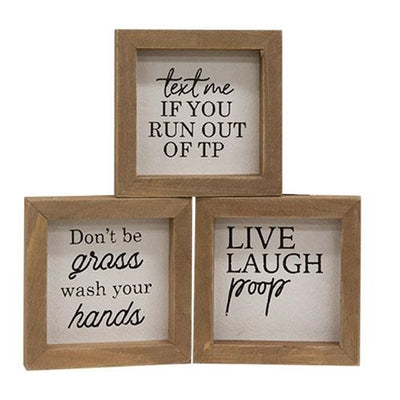 Set of 3 Live Laugh Poop Mini 4" Bathroom Signs