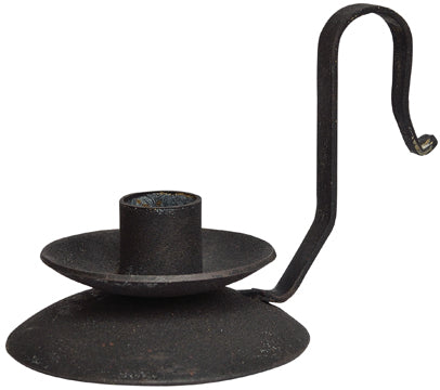 Distressed Black Curved Handle Taper Candle Holder