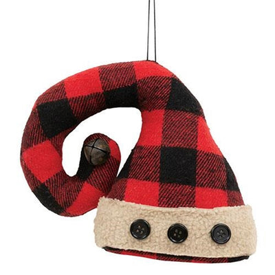 Red & Black Check Stuffed Santa Hat Ornament