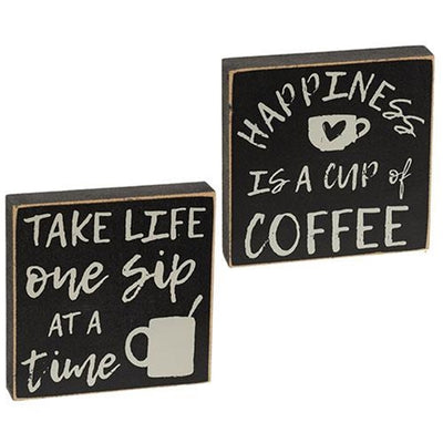 Set of 2 Coffee Themed 4" Block Signs