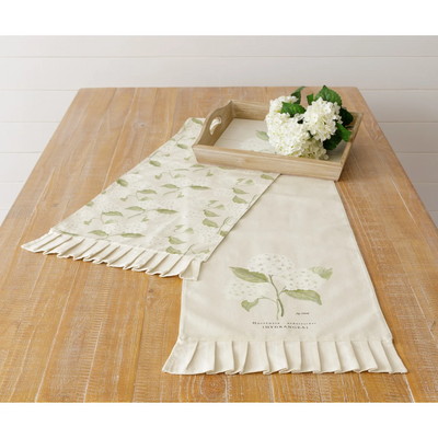 White Hydrangea Reversible Table Runner 78" Long