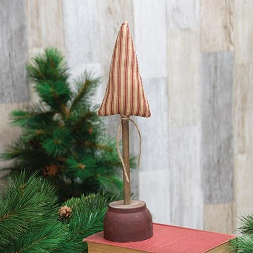 Red Ticking Stripe Christmas Tree on Base 13" H