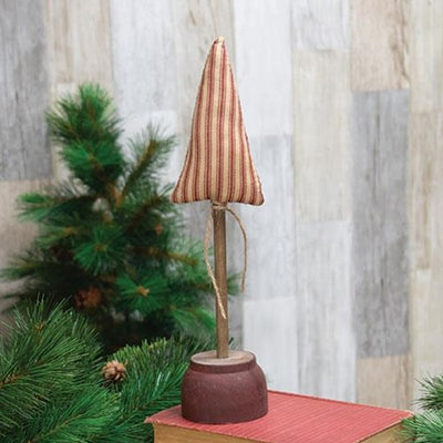 Red Ticking Stripe Christmas Tree on Base 13" H