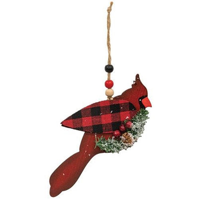 Set of 3 Wooden Cardinal Buffalo Plaid Ornaments