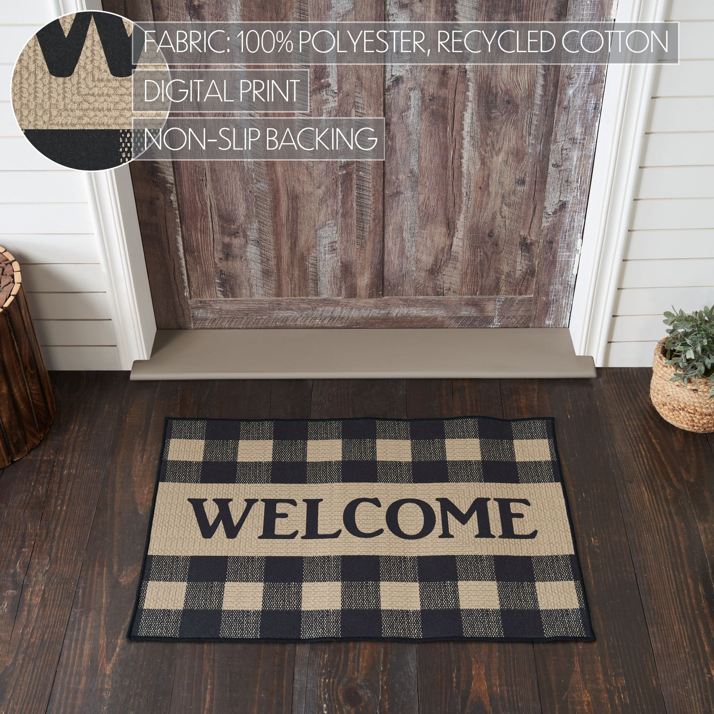 Black Check Welcome Indoor/Outdoor 24" x 36" Rug