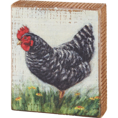💙 Plymouth Rock Chicken 5" Small Wooden Block Sign