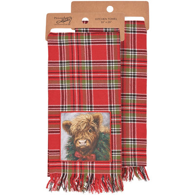 💙 Christmas Highland Cow Plaid Kitchen Towel