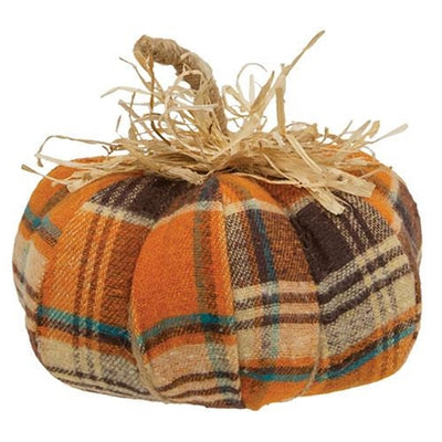Harvest Plaid Fabric Pumpkin 5"H