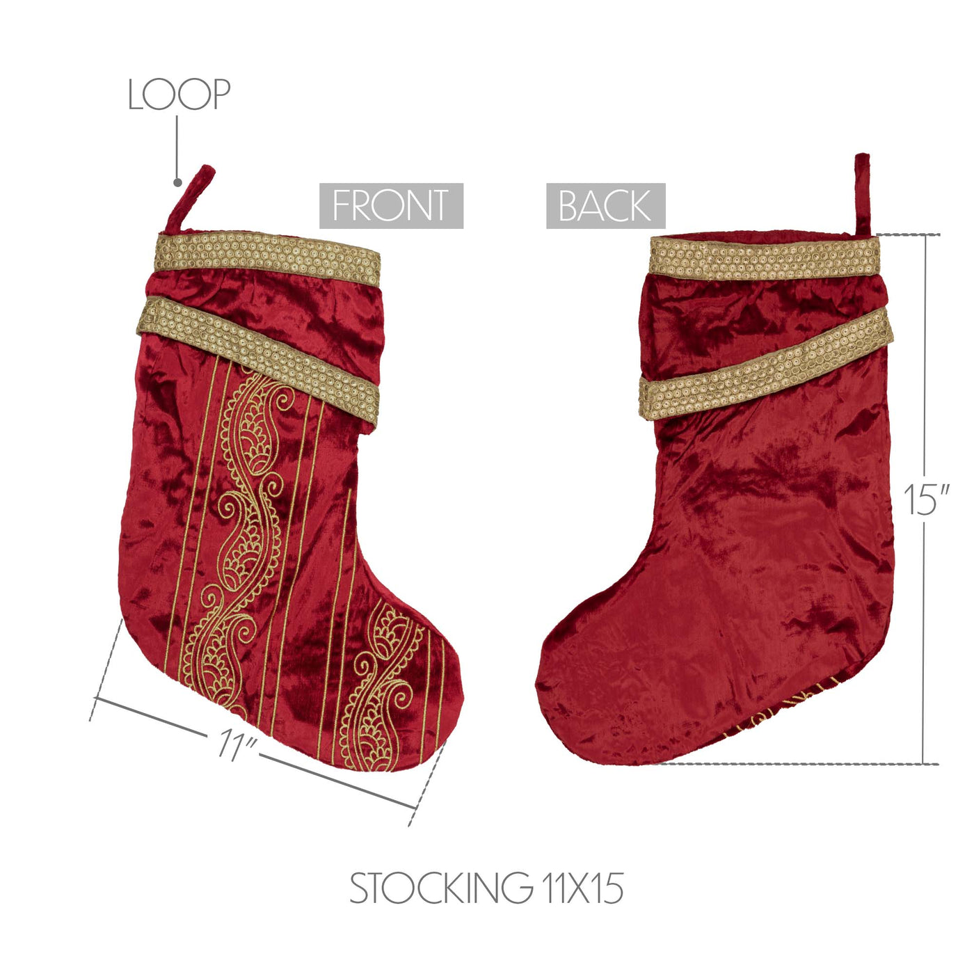 Yule Red and Gold 15" Christmas Stocking