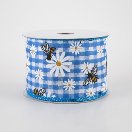 Daisies & Bees Cobalt Blue Gingham Ribbon 2.5" x 10 yards