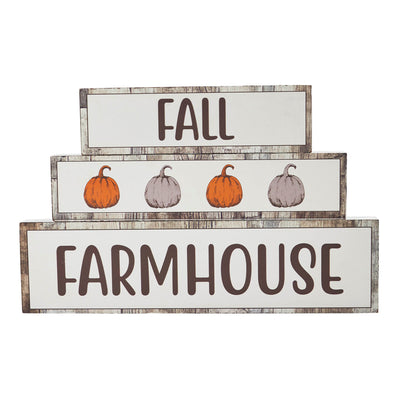 Fall Farmhouse Pumpkins Block Sign
