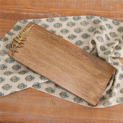 Wooden Charcuterie Board With Brass Fern Accent