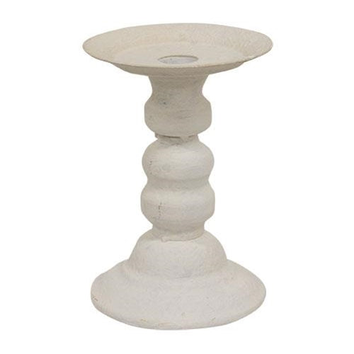 White Metal Shabby Chic Candle Holder 6.5" H