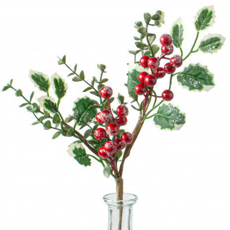 🎄💙 Snow Berry Holly 14" Faux Christmas Pick