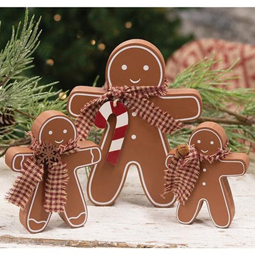Set of 3 Festive Wooden Gingerbread Sitters