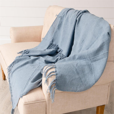 Dusty Blue Fringed Throw