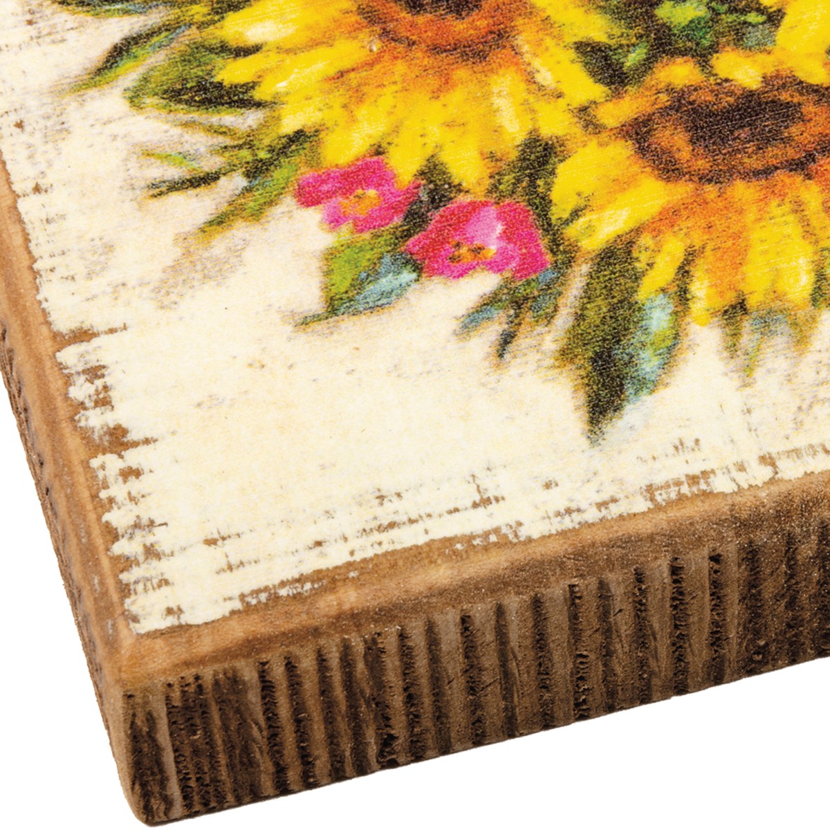 Sunflowers In Mason Jar Vase 6" Wooden Block Sign