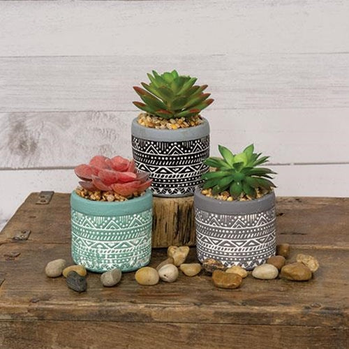 set of 3 succulent pots Set of 3 Faux Succulents in Decorative Pots