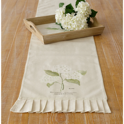 White Hydrangea Reversible Table Runner 78" Long