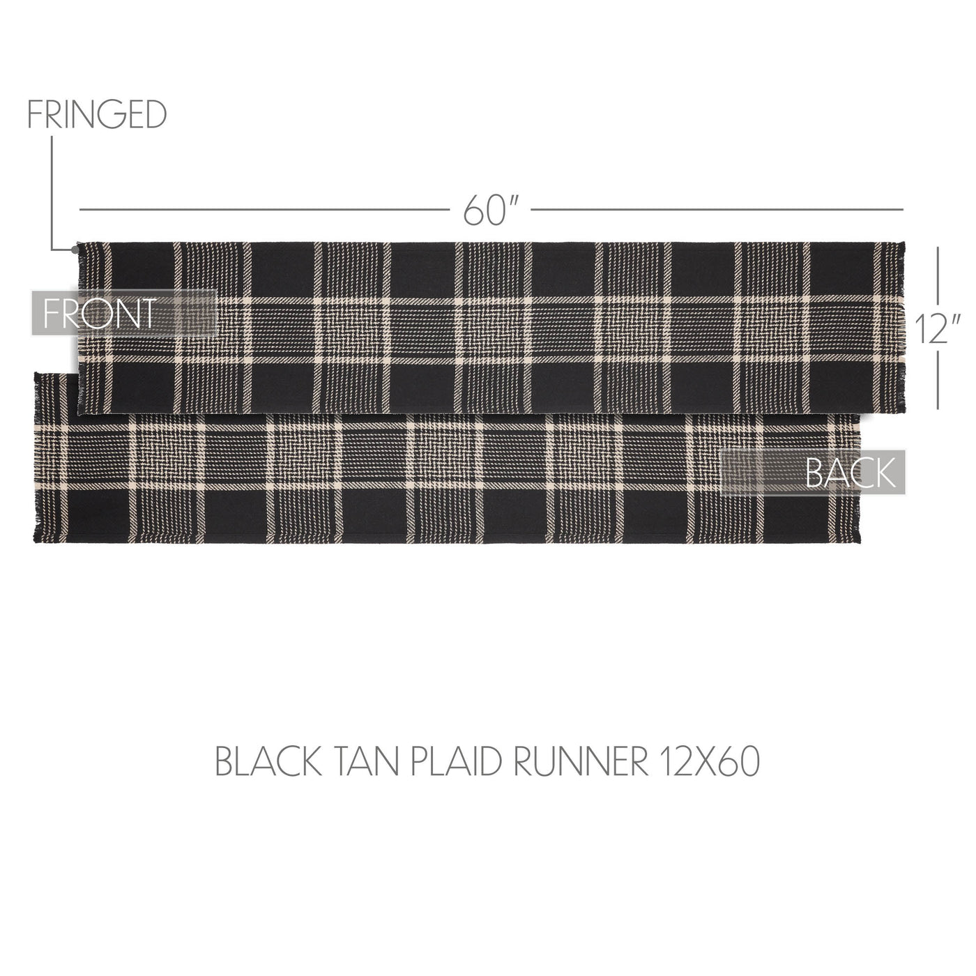 Eston Black Tan Plaid Table Runner 12" x 60"