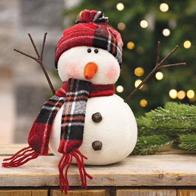 Winter Snowman with Tartan Hat and Scarf Fabric Figure