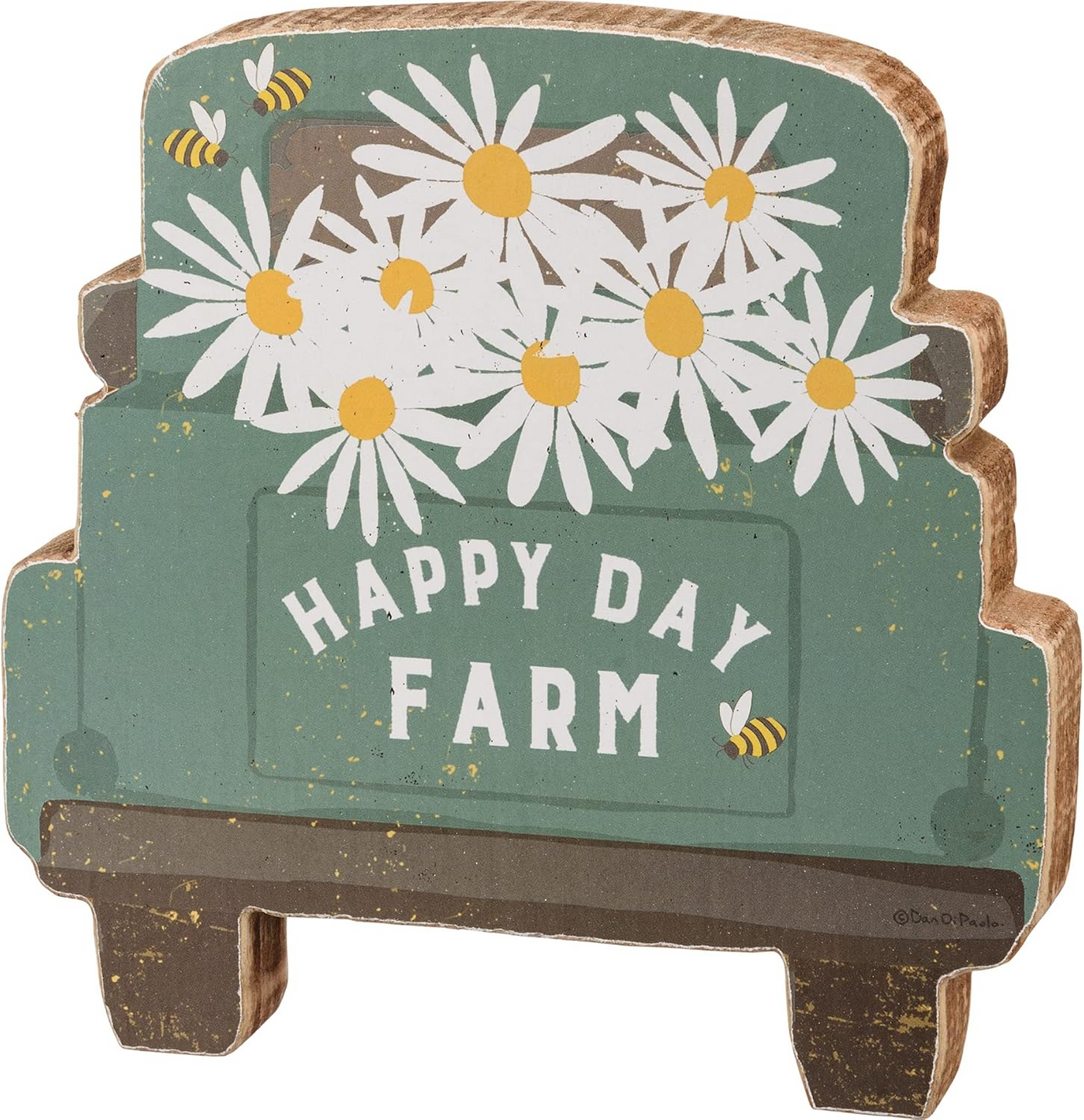 💙 Happy Day Farm Truck with Bees and Daisies 7" Sitter Sign