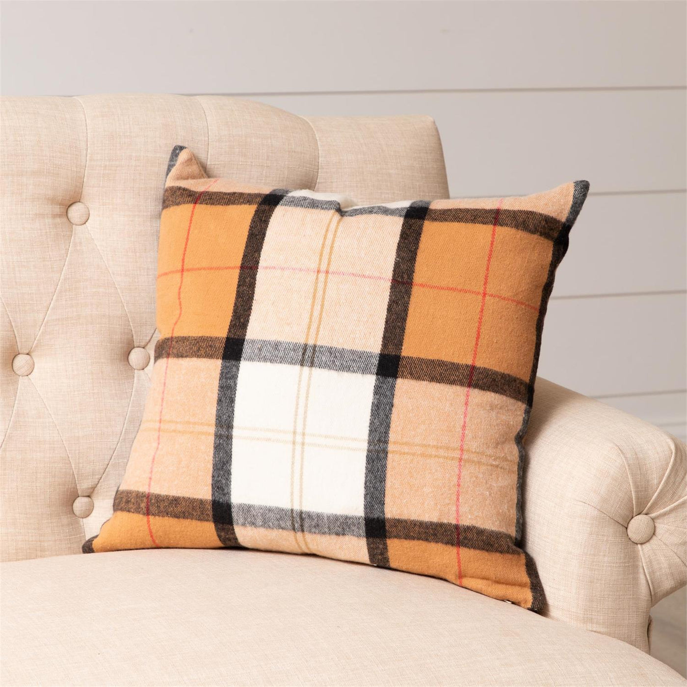 Camel Plaid 18" Accent Pillow