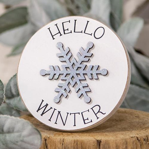 💙 Hello Winter Snowflake Small 4" Circle Easel Sign