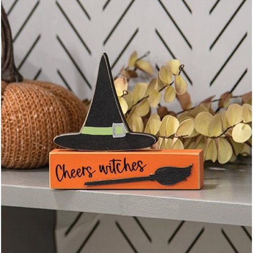 Cheers Witches Block with Witch Hat 4.5" H