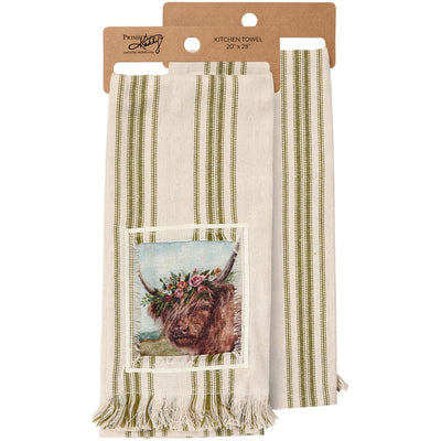 Floral Highland Cow Kitchen Towel