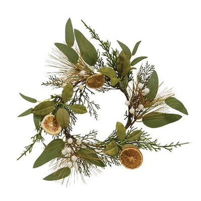 💙 Holiday Orange & Greens 10" Faux Evergreen Small Wreath
