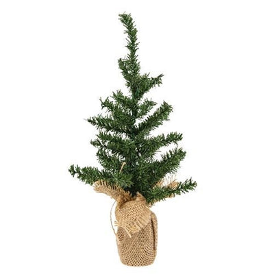 Mini Pine Tree With Burlap Base 9" H